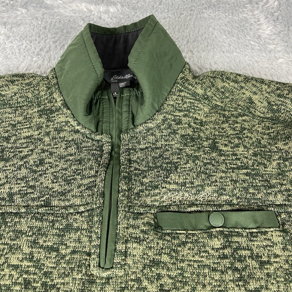 Eddie Bauer mens 1/4 zip Size M Heathered Green Fleece Pullover Sweater - Picture 2 of 9